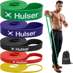 Hulser Resistance band set 5-delig - 2 tot 55 kg - 104 / 208 cm - Weerstandsband voor pull up - Fitness weerstandband - Stretch elastiek - Bands - Power band weerstandselastiek