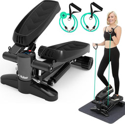 Hulser Stepper met display - Met weerstandsbanden - Home gym fitnessapparaat - Thuis sporten - Twist fitness - Swing - Mini cardio home trainer