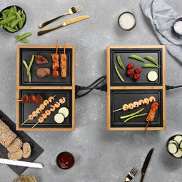 Princess 104040 Dinner4All Pure - Gourmetstel - 4 uitneembare bakplaatjes - Bamboe