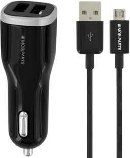 Mobiparts Car Charger - Dual USB 2.4A met Micro USB Kabel - Smart IC - Zwart