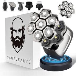 Sansbeauté® SkullSharp PRO Magnetic - 6-in-1 Scheerapparaat - Draadloos Opladen Waterproof - Zilver
