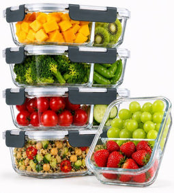 Five Stars® Glazen Vershoudbakjes met 2 Compartimenten - 5 Stuks - Meal Prep Bakjes - Luchtdichte Diepvriesbakjes - Met Deksel - 950 ml