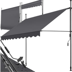tectake® Klemluifel - Balkonluifel met handzwengel - UV-bestendig - Waterafstotend - Breedte 250 cm - Antraciet