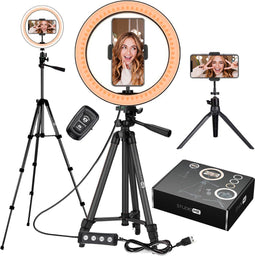 Studio ME Ringlamp 10 inch - Ring Light - 30 Lichtstanden - Zwart - Incl. Afstandsbediening & Mini Tripod