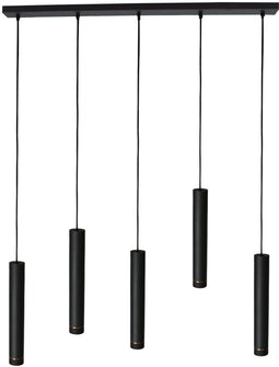 Mexlite Hanglamp DownLume – 5-Lichts – Zwart Metaal – Grote Eettafellamp – GU10 – Modern Design