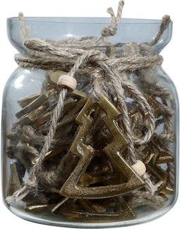 PTMD Glazen vaas met 30 stuks goudkleurige hangertjes - Kerstboomvorm