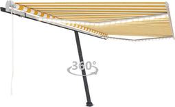 vidaXL - Luifel - automatisch - met - LED - en - windsensor - 400x350 - cm - geel - en - wit