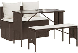 vidaXL - 3-delige - Tuinset - met - kussens - poly - rattan - bruin
