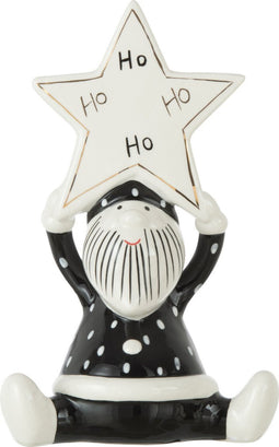 J-Line figuur Kerstman Zittend Ster Hoho - keramiek - zwart/wit - small