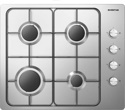 Inventum IKG6011RVS - Inbouw gaskookplaat - 4 kookzones met vlambeveiliging - RVS/Zwart