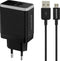 Mobiparts USB-A thuislader met 2 poorten en losse USB Micro B kabel - Smart IC - 4,8A / zwart - 1 meter