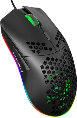 HXSJ J900 Optisch Gaming Muis - Ultra licht - RGB Verlichting - 6400 DPI - Zwart