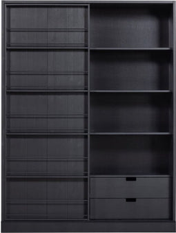 WOOOD Swing Schuifdeurkast - Grenen Geschuurd - Zwart - 200x150x46,5