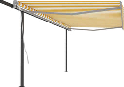 vidaXL - Luifel - automatisch - uittrekbaar - met - palen - 5x3 - m - geel - en - wit