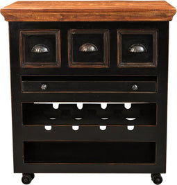 Hermoso Living Corsica - Keukentrolley met 3 Laden en Plank voor 4 Flessen - Zwart