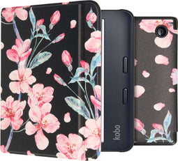 imoshion E-reader Hoesje - Geschikt voor Kobo Libra 2 - Design Slim Hard Case Sleepcover Bookcase met stand - Blossom Watercolor Black