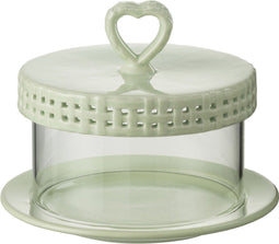 J-Line bord Cake onder glas - taartplateau - keramiek - groen - small