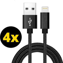 4x Oplader kabel geschikt voor iPhone - Gevlochten Zwart - Kabel geschikt voor lightning - USB kabel - Lader kabel