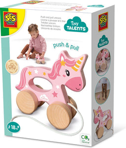 SES - Tiny Talents - Trekdier 2 in 1 houten unicorn - Montessori - op maat gemaakt voor kinderhandjes - eenhoorn trekdier - Unicorn Speelgoed - Speelgoed 2 Jaar
