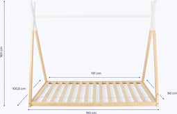 Hypnia - Kinderbed Tipi Bed - Peuterbed - Kinderbedden 90 x 190 - Lattenbodem - Bedbodem - Wit Hout - Eenvoudige Montage - Goed Verstevigd - Tijdloze Bedbodem - Geschikt Voor Ieder Matras