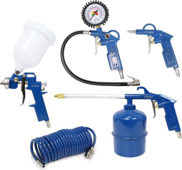 HYUNDAI compressoraccessoires 5x - verfspuit, vloeistofspuit, bandenvulpistool, blaaspistool en een spiraalslang - 5 bar