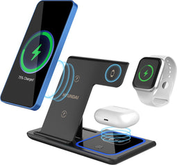 Hyundai Electronics - 4 in 1 Draadloos QI Oplaadstation - Zwart