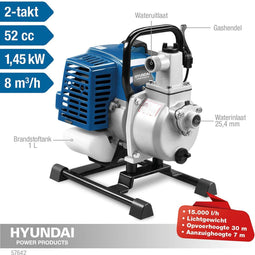 HYUNDAI waterpomp benzine 52 cc - schoonwaterpomp - 2-takt - 15.000 L/uur