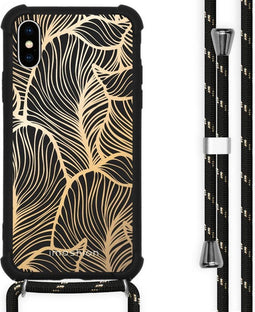 iMoshion Hoesje Geschikt voor iPhone Xs / X Hoesje Met Koord - iMoshion Design Hoesje met Koord - Goud / Zwart / Golden Leaves