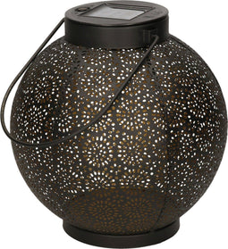 Solar lantaarn ijzer zwart met cirkel patroon en hengsel 19 cm - Tuinlantaarns - Solarverlichting - Tuinverlichting