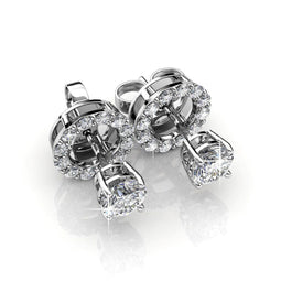 Yolora Dames Oorbellen met Ronde Kalpa Camaka Kristallen - Zilver kleurig - 18K Wit Verguld - Oorknoppen