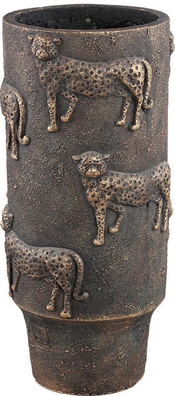 PTMD Leio Ronde Pot Luipaard - H55 x Ø24 cm - Cement - Bruin