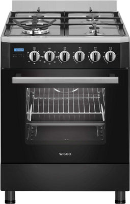 Wiggo WO-E639R(BX) - Vrijstaand Gasfornuis - 4 pitten - 60 cm - 66 Liter - Zwart Rvs