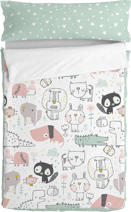 Dekbedovertrek zonder vulling HappyFriday Moshi Moshi Best buddies Multicolour 105 x 200 cm