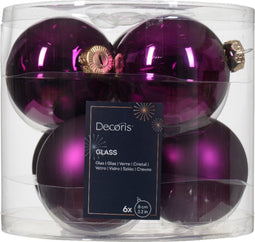 Kerstbal glas d8 cm violet ass 6st kerst