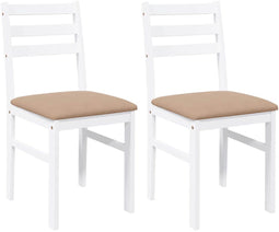 vidaXL - Eetkamerstoelen - met - kussens - 2 - st - massief - hout - rubber - wit