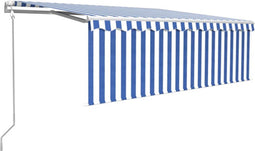 vidaXL - Luifel - automatisch - uittrekbaar - met - rolgordijn - 4x3 - m - blauw - wit