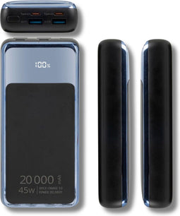 Riva Case, Powerbank 20000mAh 2 USB-A/USB-C/Laptop QC 3.0/PD 45W met digitaal display, Zwart