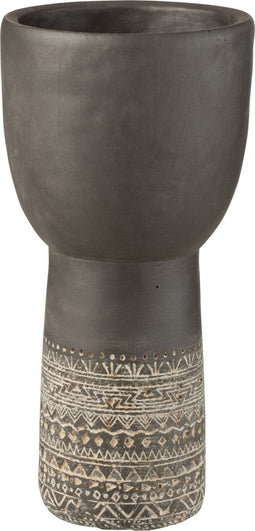 J-Line bloempot Gat Decoratie Etnisch - cement - grijs - small - Ø 17.5 cm