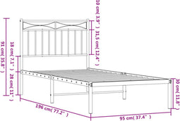vidaXL - Bedframe - met - hoofdbord - metaal - zwart - 90x190 - cm