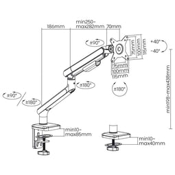 Ergo Office LCD monitorstandaard, gasveer, VESA 75x75 en 100x100, 17-32" 9kg, ER-751