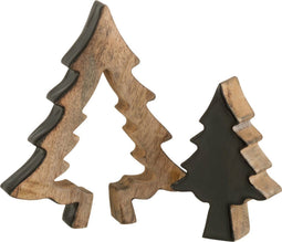 J-Line decoratie Kerstboom Puzzel - hout - zwart/naturel - small