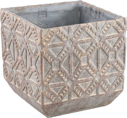 PTMD Jenah Brown Cement Pot Cross Pattern Square L