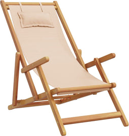 vidaXL - Strandstoel - inklapbaar - massief - eucalyptushout - en - stof - beige