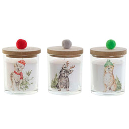 Kaars DKD Home Decor Multicolour Pompons Kerstmis 8 x 8 x 9 cm 8 x 8 x 11 cm (3 Stuks) (2 Stuks)