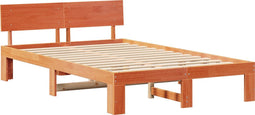 vidaXL - Bedframe - met - Hoofdbord - Gewaxte - Bruin - 140x190 - cm - Massief - Grenenhout