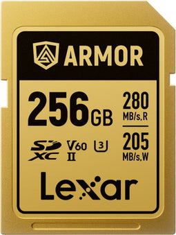 Lexar SDXC Pro Gold Series ARMOR UHS-II 256GB - Lezen 280MB/s - Schrijven 205MB/s - V60 - IP68 RVS