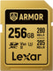 Lexar SDXC Pro Gold Series ARMOR UHS-II 256GB - Lezen 280MB/s - Schrijven 205MB/s - V60 - IP68 RVS