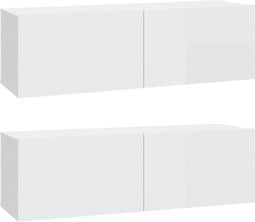 vidaXL - Tv-meubels - 2 - st - wandgemonteerd - 100x30x30 - cm - hout - hoogglans - wit