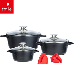Smile Pannenset - 8-delige set met antiaanbaklaag - Geschikt voor alle warmtebronnen - Zwart (3 stuks)