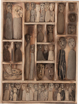 J-Line muurdecoratie Familie Masks Vakjes - gerecycleerd hout - ntaturel - medium